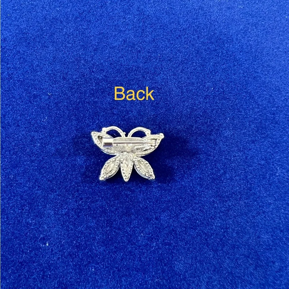 Vintage Butterfly Brooch Clear Glass Gemstone Pin SilverTone Moth Pin Estate